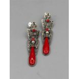 A Pair of Silver Marcasite and apple coral drop earrings