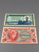 Military US Notes/Coupons 5 cent and 25 cent 1965/69