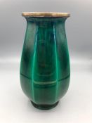 Sevres Art Deco Green Glazed Vase with silver rim c.1920.