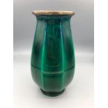 Sevres Art Deco Green Glazed Vase with silver rim c.1920.