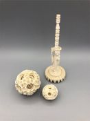 Worked Ivory Chinese puzzle balls and stand