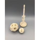 Worked Ivory Chinese puzzle balls and stand