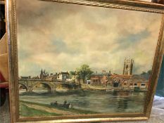 A Large oil on canvas of the river at Henley by Gulio Bagnoli 1971