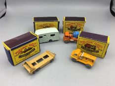 Moko Lesney Matchbox no's 16,26,28 and 23 in original but damaged boxes.