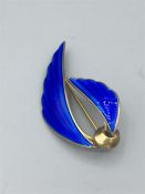 Vintage enamelled sterling silver wings brooch by Albert Scharning, Norway.