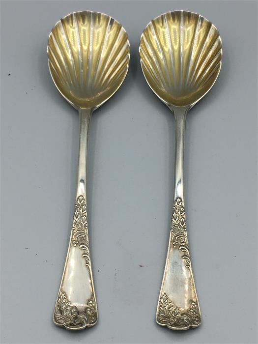 Two silver, shell bowled spoons, hallmarked London 1901, makers mark GJDF. - Image 2 of 2