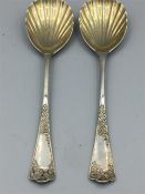 Two silver, shell bowled spoons, hallmarked London 1901, makers mark GJDF.