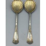 Two silver, shell bowled spoons, hallmarked London 1901, makers mark GJDF.