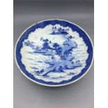 A Blue and White Chinese porcelain dish depicting an Island scene, AF.