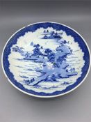 A Blue and White Chinese porcelain dish depicting an Island scene, AF.