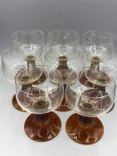 Set of eight amber stemmed glasses