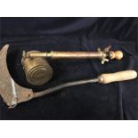 A Brass Vintage insect spray and scythe