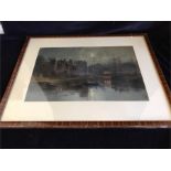 'Harbour in Moonlight' watercolour by Richard Henry Fuller (1822-1871) signed lower right hand