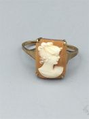A Cameo ring on a 9ct hallmarked Birmingham setting. Ring is slightly squashed and needs