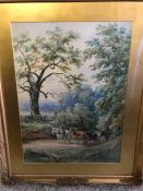 A framed watercolour of a country lane scent by H Earp, signed bottom right corner.