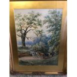 A framed watercolour of a country lane scent by H Earp, signed bottom right corner.