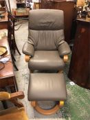 A Clyde Leather recliner and footstool, very good condition