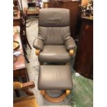 A Clyde Leather recliner and footstool, very good condition