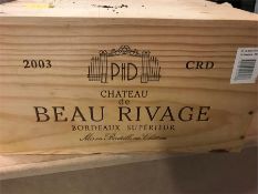 A closed case of six bottles of 2003 Chateau De Beau Rivage Bordeaux Superieur