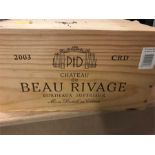 A closed case of six bottles of 2003 Chateau De Beau Rivage Bordeaux Superieur