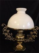 A Brass table lamp, an oil lamp conversion.