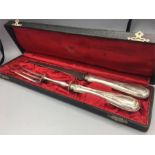 Silver handled carving set in box