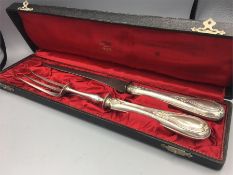 Silver handled carving set in box