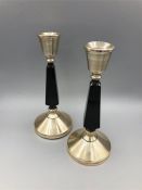 A Pair of silver candlesticks, hallmarked Birmingham, makers mark J R, John Rose.
