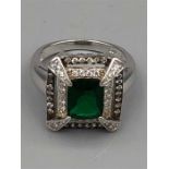 A silver CZ and Tourmaline Art Deco Style Ring