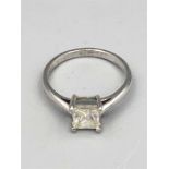 An 18ct white gold princess cut diamond ring of 80 points approx