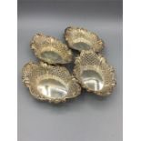 A set of four small pierced J.D & S bonbon dishes hallmarked Sheffield 1896 (121g)