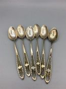 White metal teaspoons, six, marked 80 (154g)