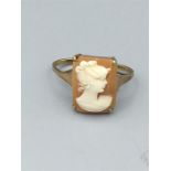 A Cameo ring on a 9ct hallmarked Birmingham setting. Ring is slightly squashed and needs