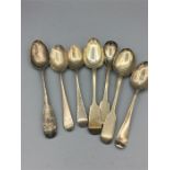 Seven hallmarked teaspoons, Victorian and Georgian (123g)