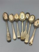 Seven hallmarked teaspoons, Victorian and Georgian (123g)