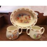 Bunnykins 'To the Camp' mugs, one signed Barbara Vernon and a Seaside bowl