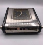 Art deco 1930s Mofem Hungarian chrome and bakerlite desk clock Measures 13cm High x 11 1/2cm Wide