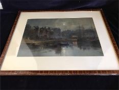 'Harbour in Moonlight' watercolour by Richard Henry Fuller (1822-1871) signed lower right hand