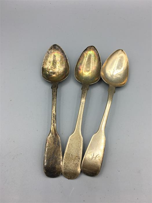 Three Georgian teaspoons, makers mark EF