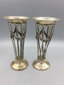 A Pair of silver vases (AF) hallmarked Birmingham 1907, (198g)