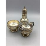 Silver cruet set hallmarked London 1907 TSC makers mark.