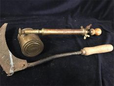 A Brass Vintage insect spray and scythe