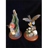 Two hand painted figures of birds