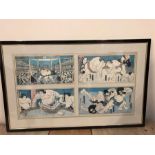 A Japanese print of four Sumo Wrestler scenes