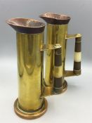 A pair of brass jugs or vases made from shell cases, dates to base 1944-1958