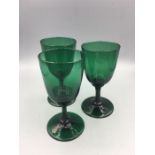 Three Green Georgian wine glasses circa 1820..