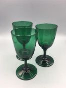 Three Green Georgian wine glasses circa 1820..