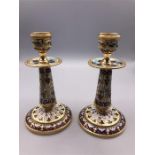 19th Century Champleve candlesticks 14 cm high.