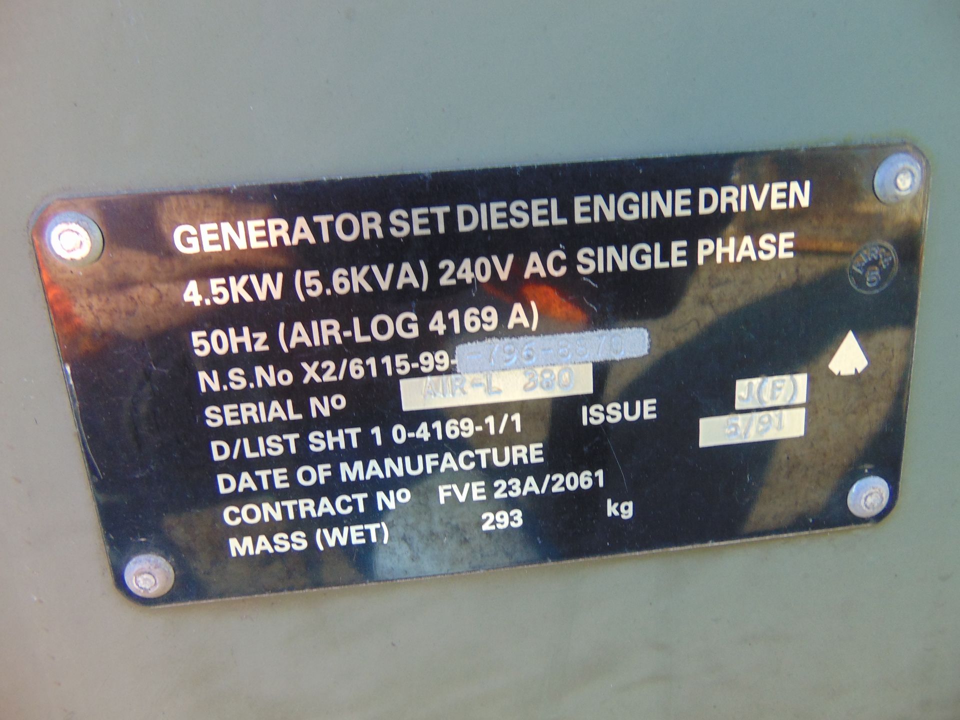 Lister Petter Air Log 4169 A 5.6 KVA Diesel Generator - Image 7 of 7