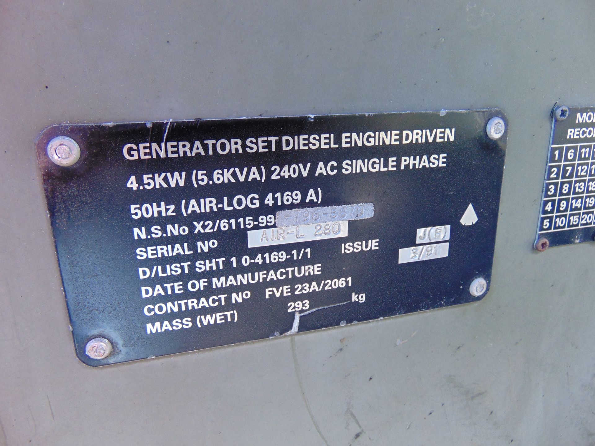 Lister Petter Air Log 4169 A 5.6 KVA Diesel Generator - Image 7 of 7